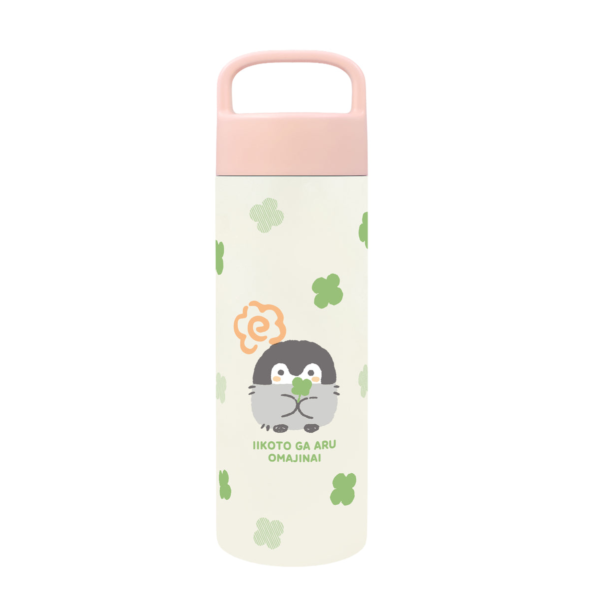 正能量企鵝 附手柄不鏽鋼保溫瓶500ml(粉紅色)