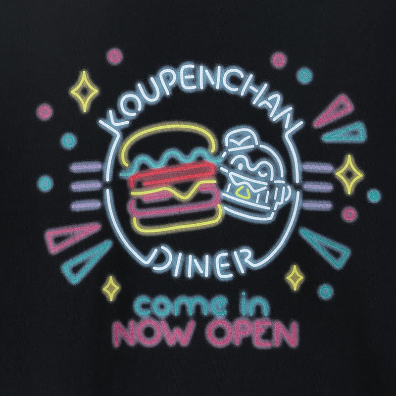 コウペンちゃん ダイナー Tシャツ ネオンサイン ハンバーガー ブラック