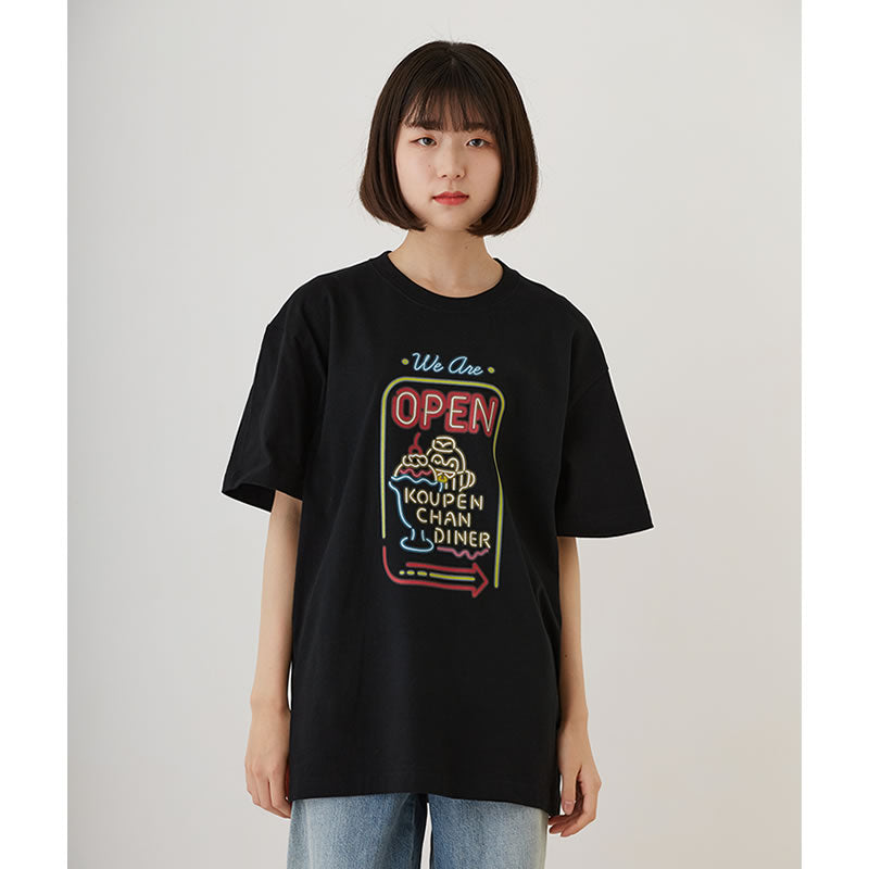コウペンちゃん ダイナー Tシャツ ネオンサイン パフェ ブラック