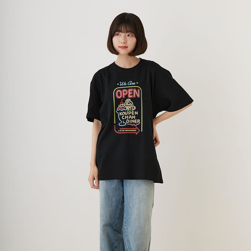 コウペンちゃん ダイナー Tシャツ ネオンサイン パフェ ブラック