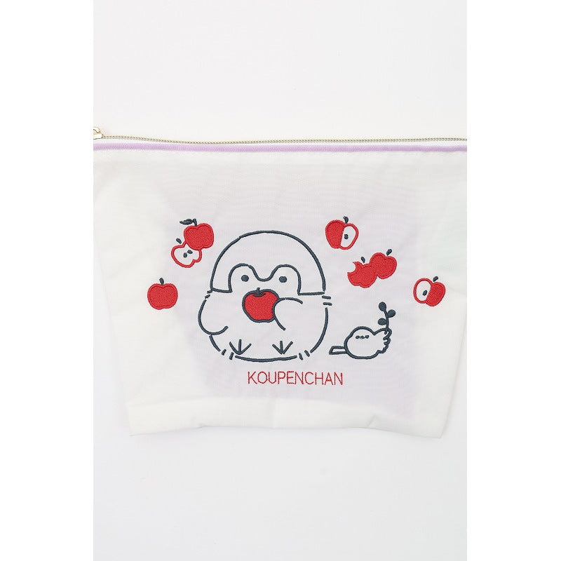 コウペンちゃん 刺繍ポーチ りんご ホワイト