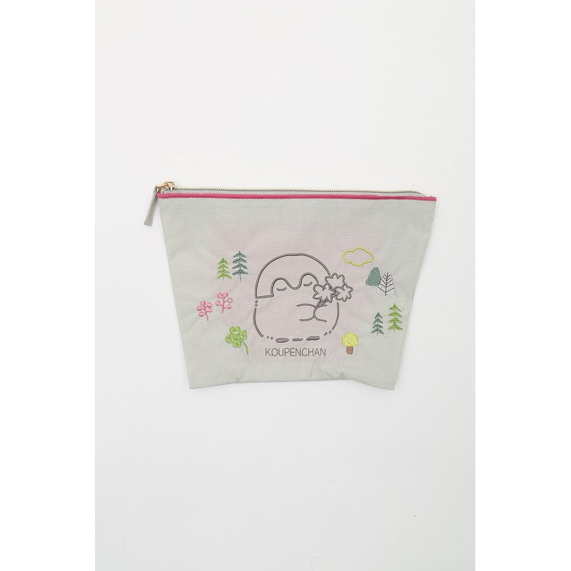 コウペンちゃん 刺繍ポーチ クローバー ライトグレー