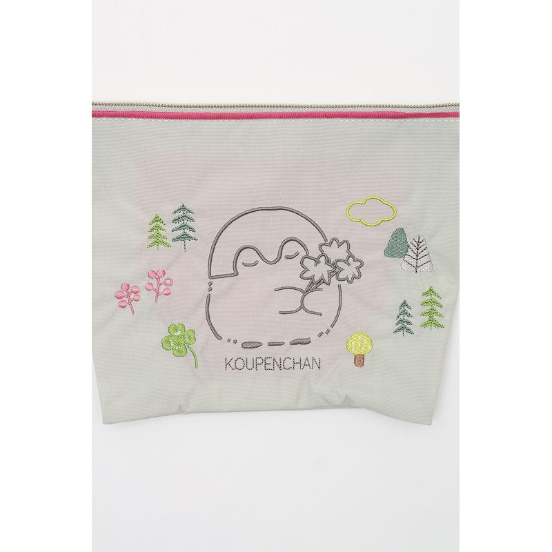 コウペンちゃん 刺繍ポーチ クローバー ライトグレー