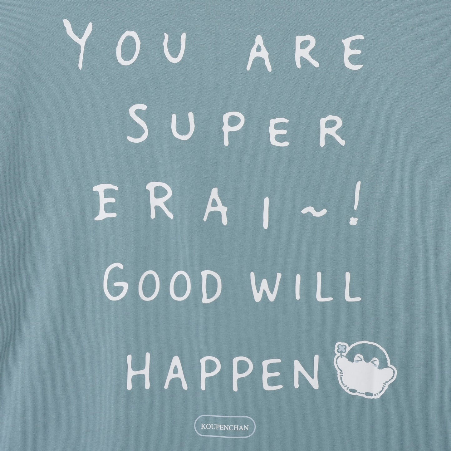 Koupen-chan Big Silhouette T-shirt YOU ARE SUPER ERAI~! Blue Gray