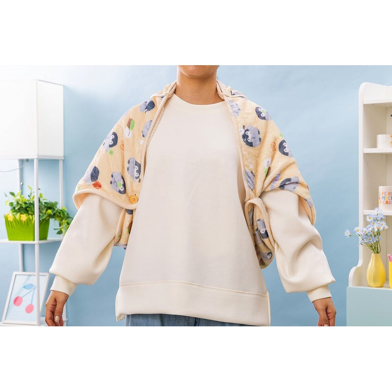 コウペンちゃん あったか収納ポケット付き3WAYブランケット(ほんわかオレンジ)