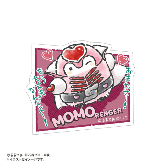 ゴレンジャー×コウペンちゃん スマホに貼れるサイズのステッカー(モモレンジャー)
