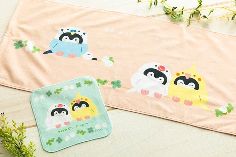 コウペンちゃん 文鳥ちゃんとオカメインコちゃんなハンドタオル
