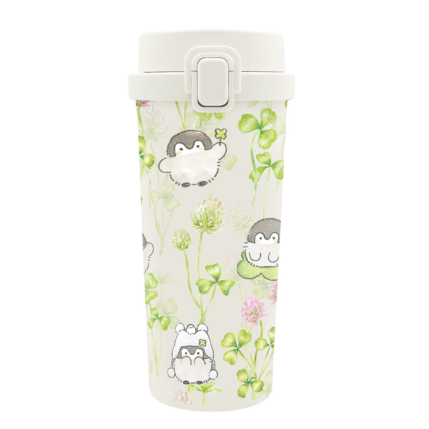 Koupen-chan,코우펜짱,点赞鹅,正能量企鵝 不锈钢一推式不倒翁480ml(白三叶草)