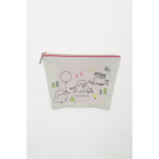 コウペンちゃん 刺繍ポーチ 風船 ライトグレー