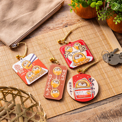 Koupen-chan I've become natto! Key chain with wooden bell (large natto fan)