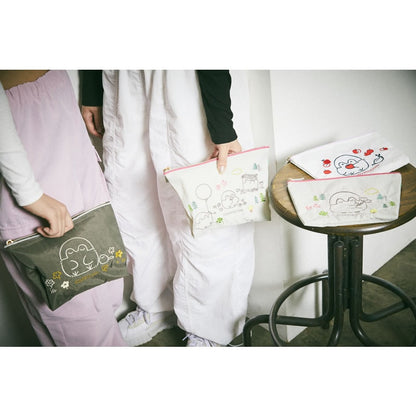 コウペンちゃん 刺繍ポーチ コウペンちゃんと邪エナガさん カーキ