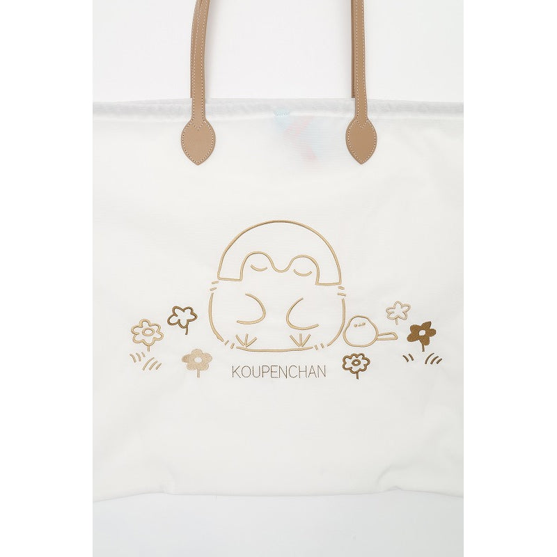 コウペンちゃん 刺繍トートバッグ コウペンちゃんと邪エナガさん ホワイト