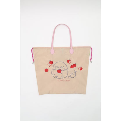 コウペンちゃん 刺繍トートバッグ りんご ベージュ