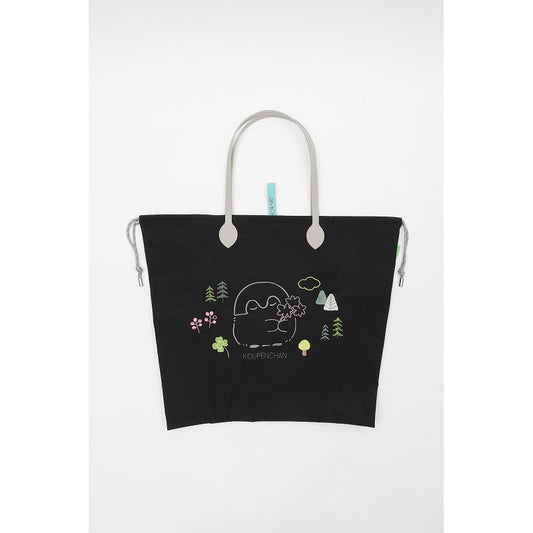 コウペンちゃん 刺繍トートバッグ クローバー ブラック