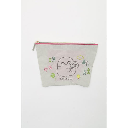 コウペンちゃん 刺繍ポーチ クローバー ライトグレー