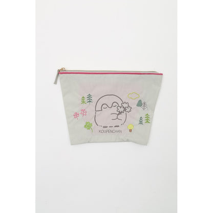 コウペンちゃん 刺繍ポーチ クローバー ライトグレー