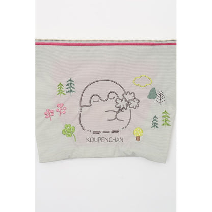 コウペンちゃん 刺繍ポーチ クローバー ライトグレー