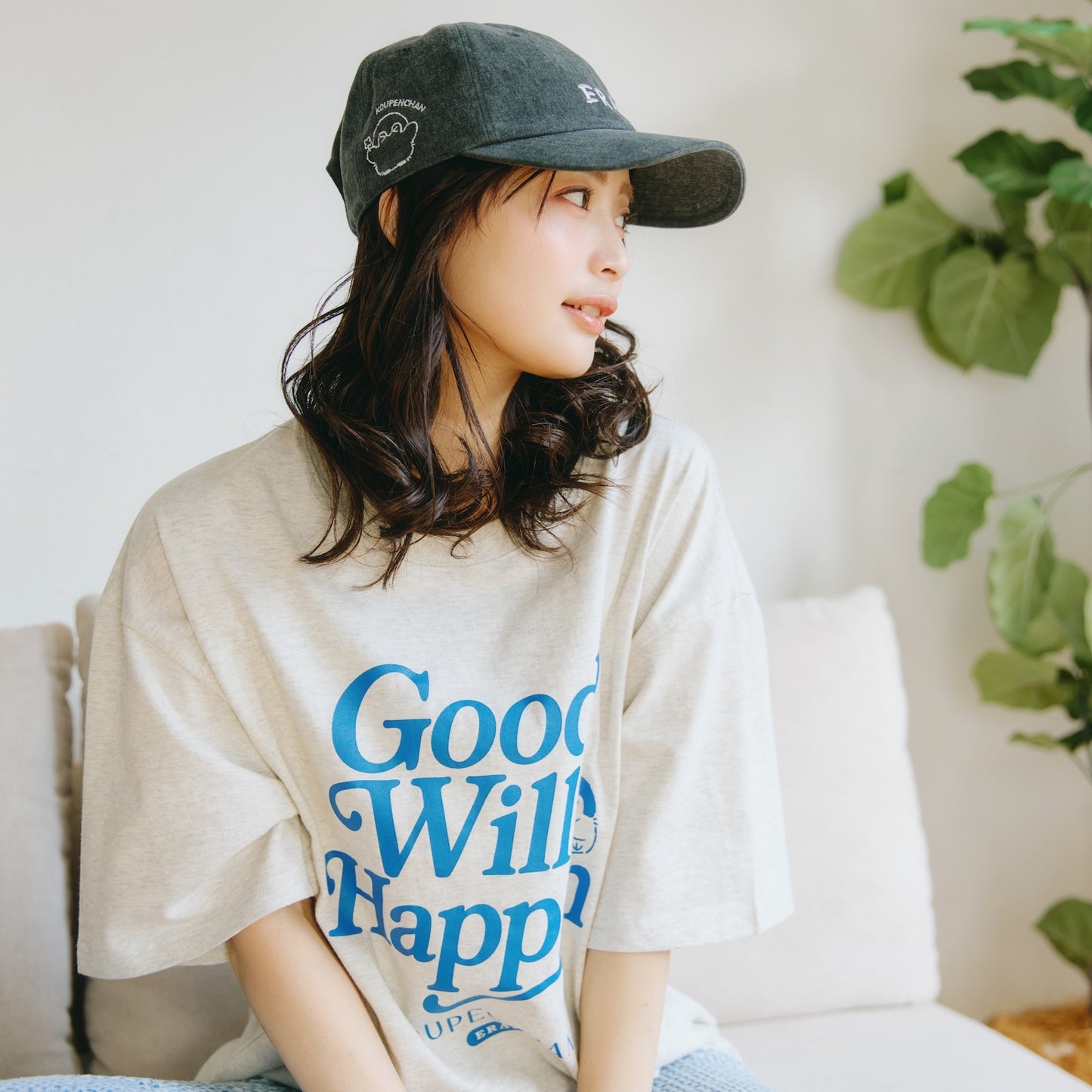 코우펜짱 빅 실루엣 티셔츠 Good Will Happen 헤더 화이트 M