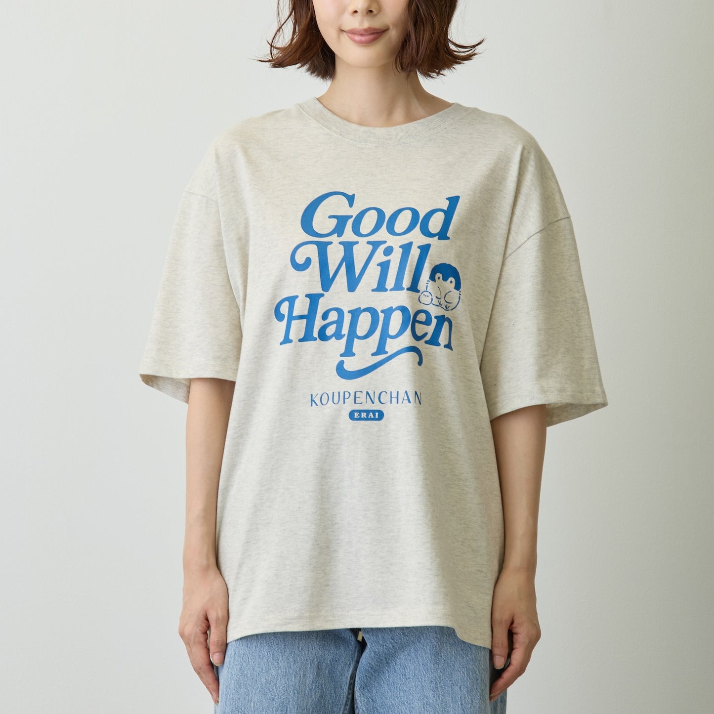 코우펜짱 빅 실루엣 티셔츠 Good Will Happen 헤더 화이트 M