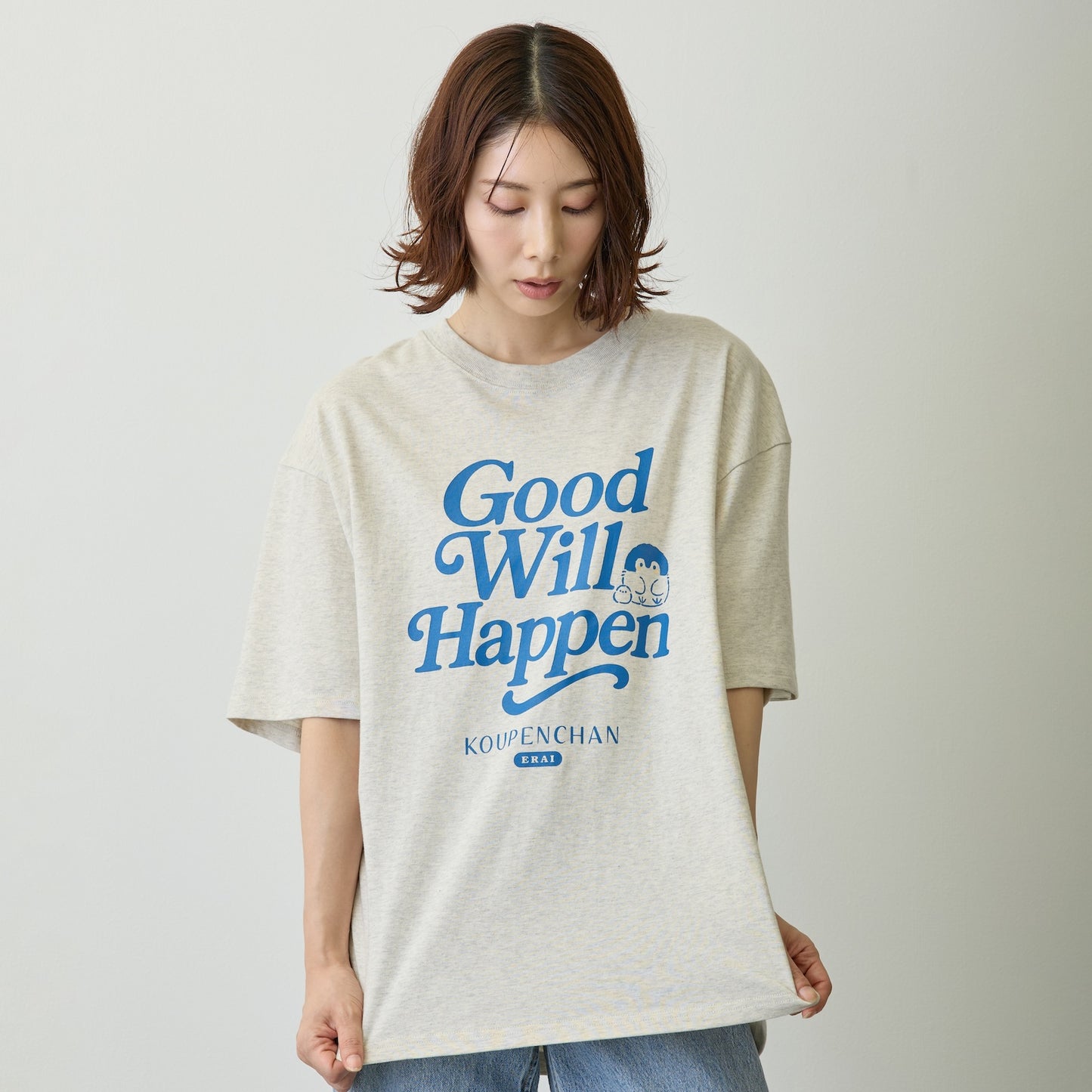 코우펜짱 빅 실루엣 티셔츠 Good Will Happen 헤더 화이트 M