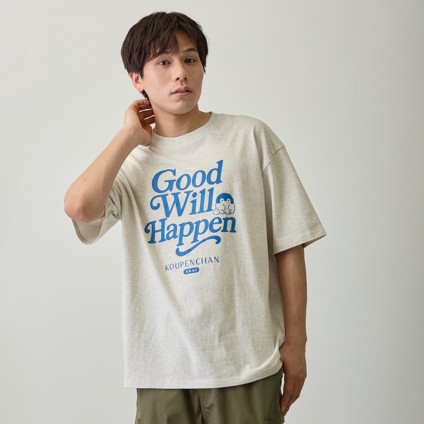 코우펜짱 빅 실루엣 티셔츠 Good Will Happen 헤더 화이트 M