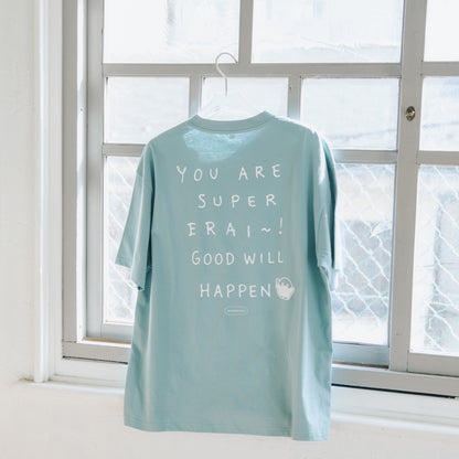 Koupen-chan Big Silhouette T-shirt YOU ARE SUPER ERAI~! Blue Gray