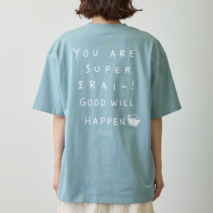 Koupen-chan Big Silhouette T-shirt YOU ARE SUPER ERAI~! Blue Gray