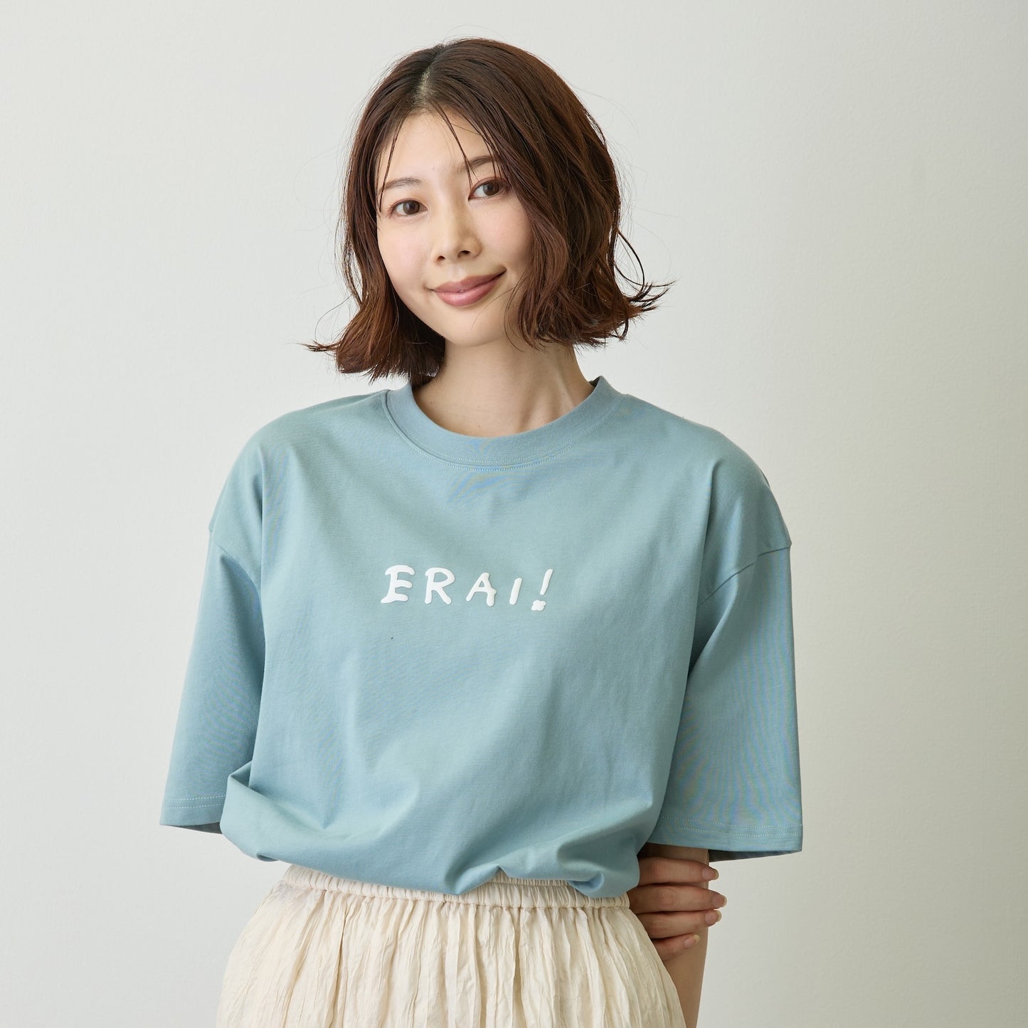 Koupen-chan Big Silhouette T-shirt YOU ARE SUPER ERAI~! Blue Gray