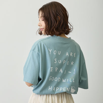 Koupen-chan Big Silhouette T-shirt YOU ARE SUPER ERAI~! Blue Gray