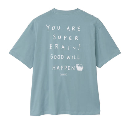 Koupen-chan Big Silhouette T-shirt YOU ARE SUPER ERAI~! Blue Gray