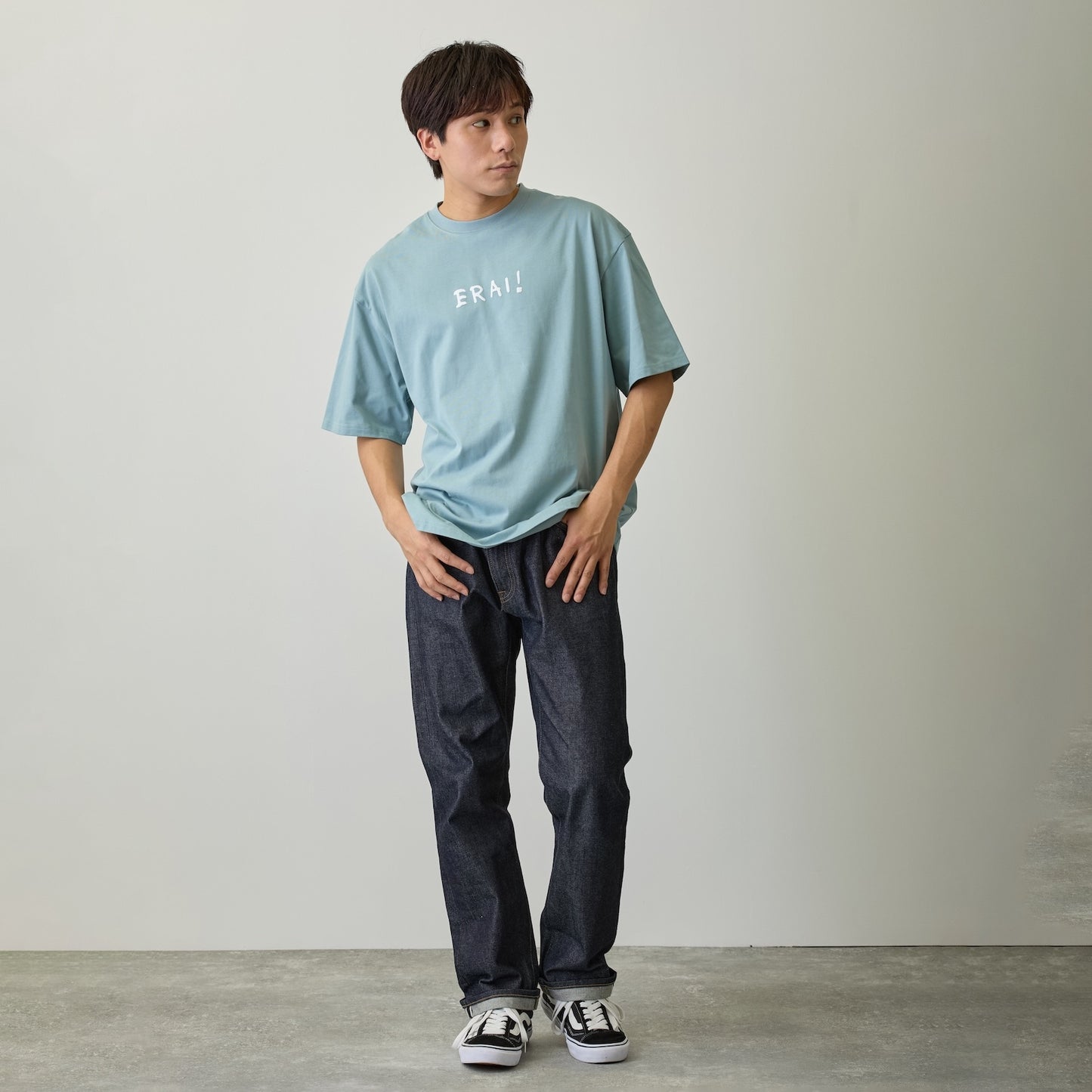 Koupen-chan Big Silhouette T-shirt YOU ARE SUPER ERAI~! Blue Gray