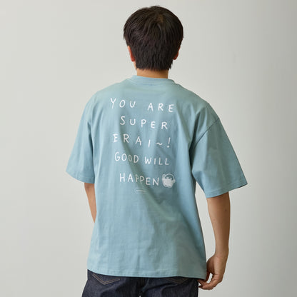 Koupen-chan Big Silhouette T-shirt YOU ARE SUPER ERAI~! Blue Gray