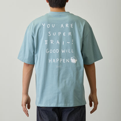Koupen-chan Big Silhouette T-shirt YOU ARE SUPER ERAI~! Blue Gray