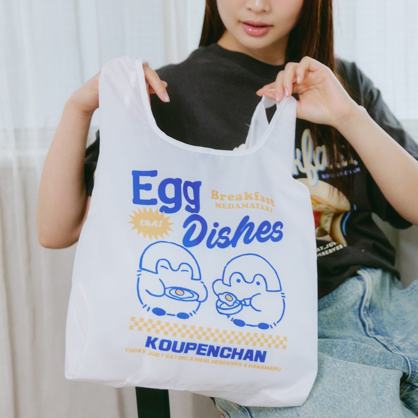 코우펜짱 에코 백 Egg dishes 화이트 ONE