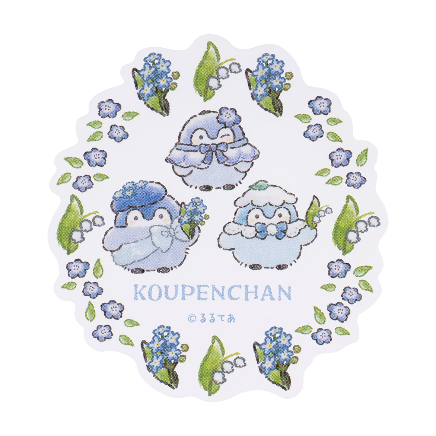 코우펜짱 하나마루 하늘빛 부케 스마트폰에 붙일 수 있는 사이즈 클리어 스티커 (플라워 부케)