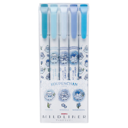 Koupen-chan Hanamaru Sky Blue Bouquet Mildliner Happy Blue 5 Color Set