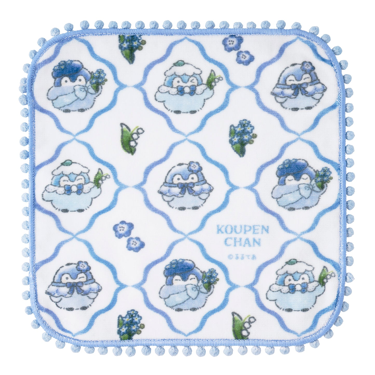 코우펜짱 하나마루 하늘빛 부케 폼폼 레이스 핸드 타월 (리본 패턴)