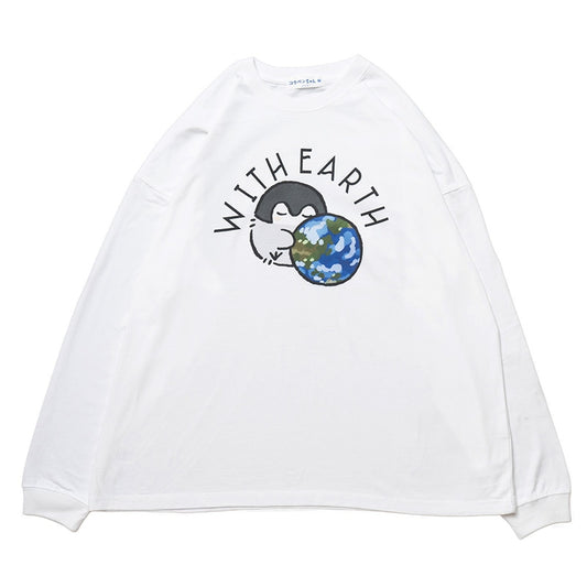 コウペンちゃん ビックシルエットL/S Tシャツ 地球 ホワイト