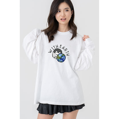 コウペンちゃん ビックシルエットL/S Tシャツ 地球 ホワイト