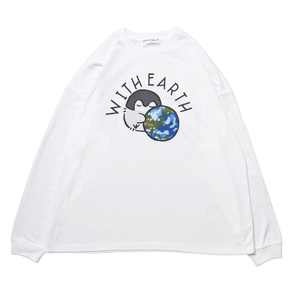 コウペンちゃん ビックシルエットL/S Tシャツ 地球 ホワイト