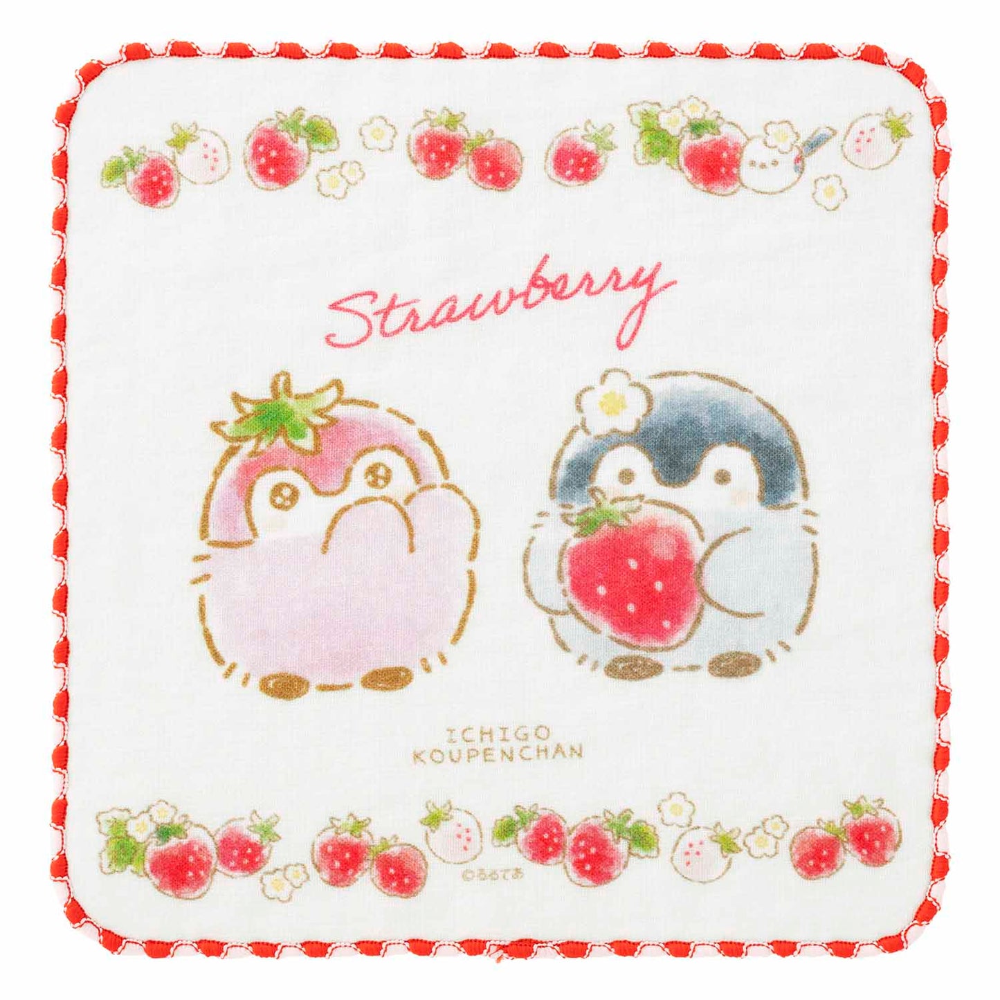 コウペンちゃん いちごなガーゼタオルハンカチ（ホワイト）