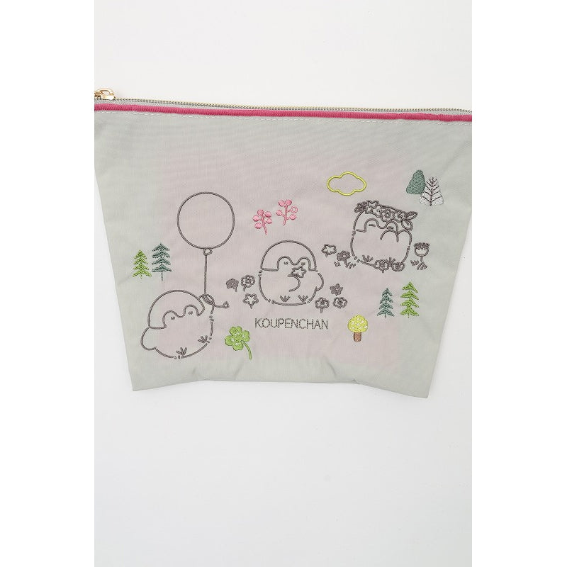 コウペンちゃん 刺繍ポーチ 風船 ライトグレー
