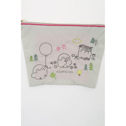 コウペンちゃん 刺繍ポーチ 風船 ライトグレー