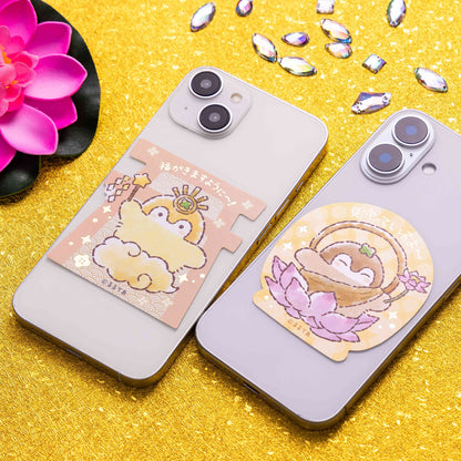 コウペンちゃん 仏様なスマホに貼れるサイズのキラキラ箔押しステッカー（見守っているよ〜）