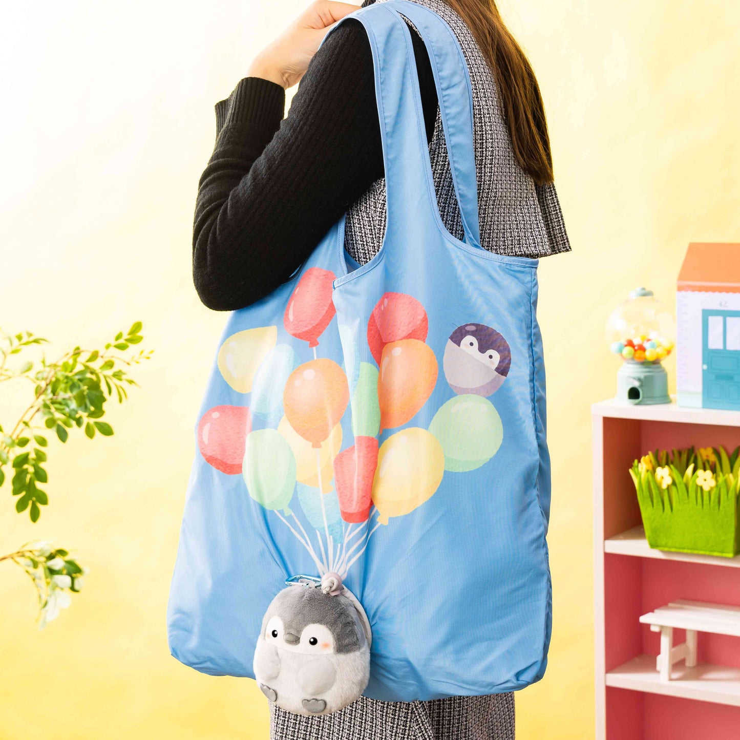 애니메이션 “Koupen-chan,코우펜짱,点赞鹅,正能量企鵝” 마스코트도 될 수 있어요! 대형 에코백(푸카푸카 벌룬)