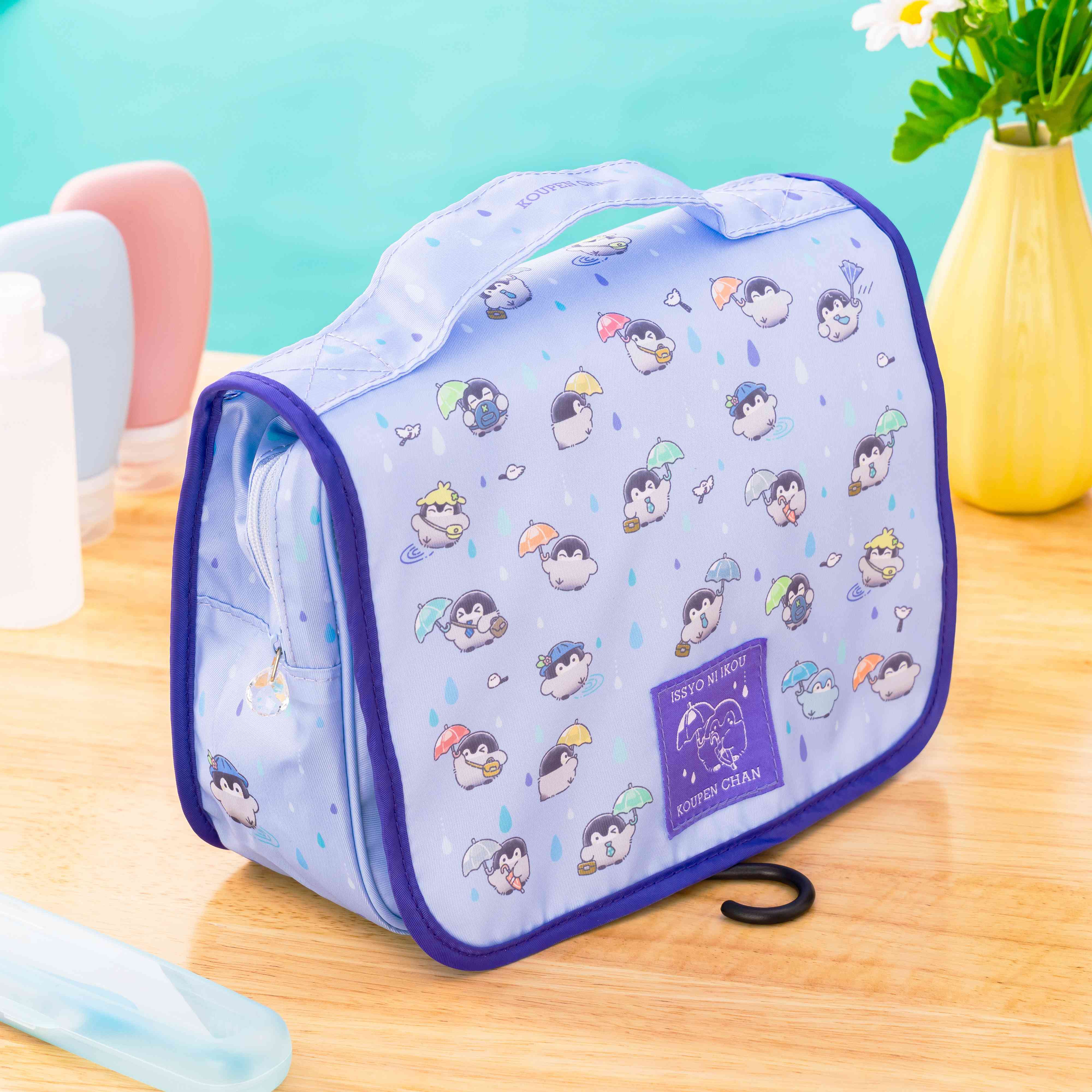 現品☆リバティ ベッツィネオンブルー×ブルーグレー×さくらんぼワッペン コップ袋 TVアニメ『コウペンちゃん』通勤・通学・出張 はなまるライフ！ 旅先で