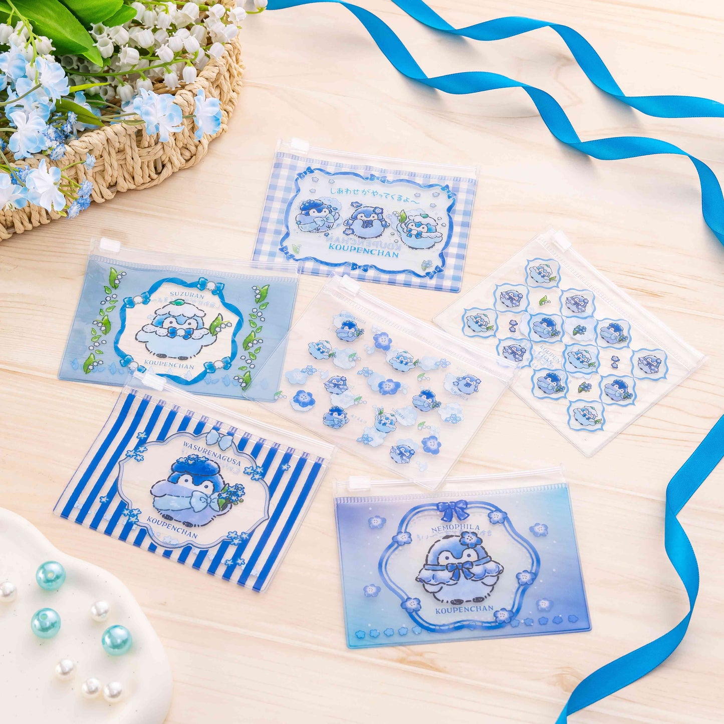 코우펜짱 하나마루 하늘빛 부케 트레이딩 슬라이더 파우치 (전 6종)