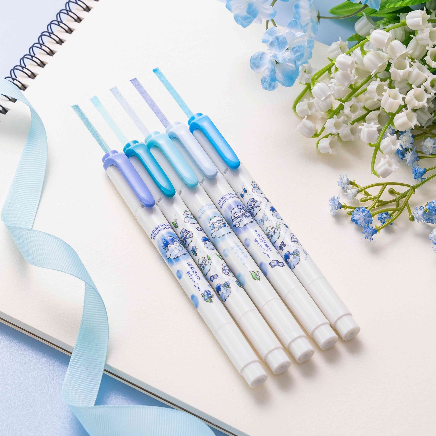 Koupen-chan Hanamaru Sky Blue Bouquet Mildliner Happy Blue 5 Color Set
